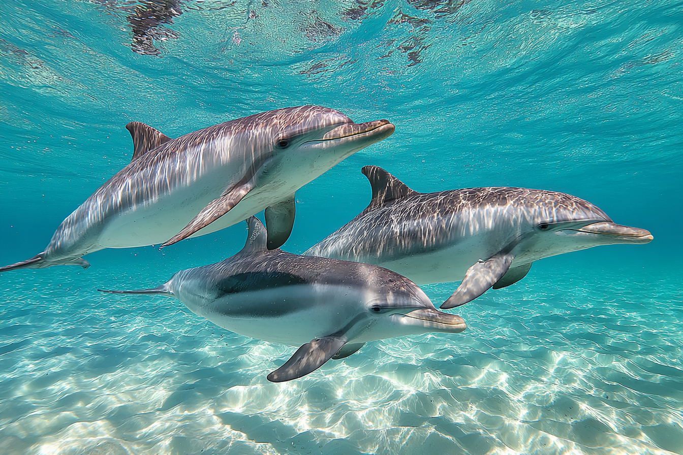Meeres Drei Delfine Unterwasser Im Klarem Blaün Ozean | Meerestiere | Tiere