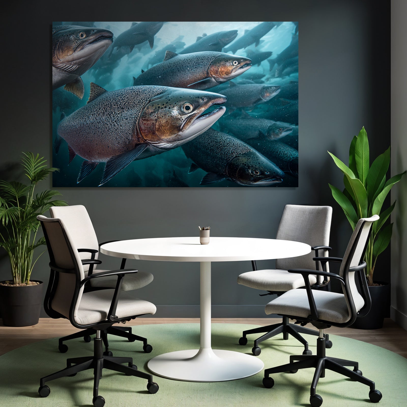 Meeres Fischschwarm Unterwasser Mit Lachs Schuppen Und Flossen