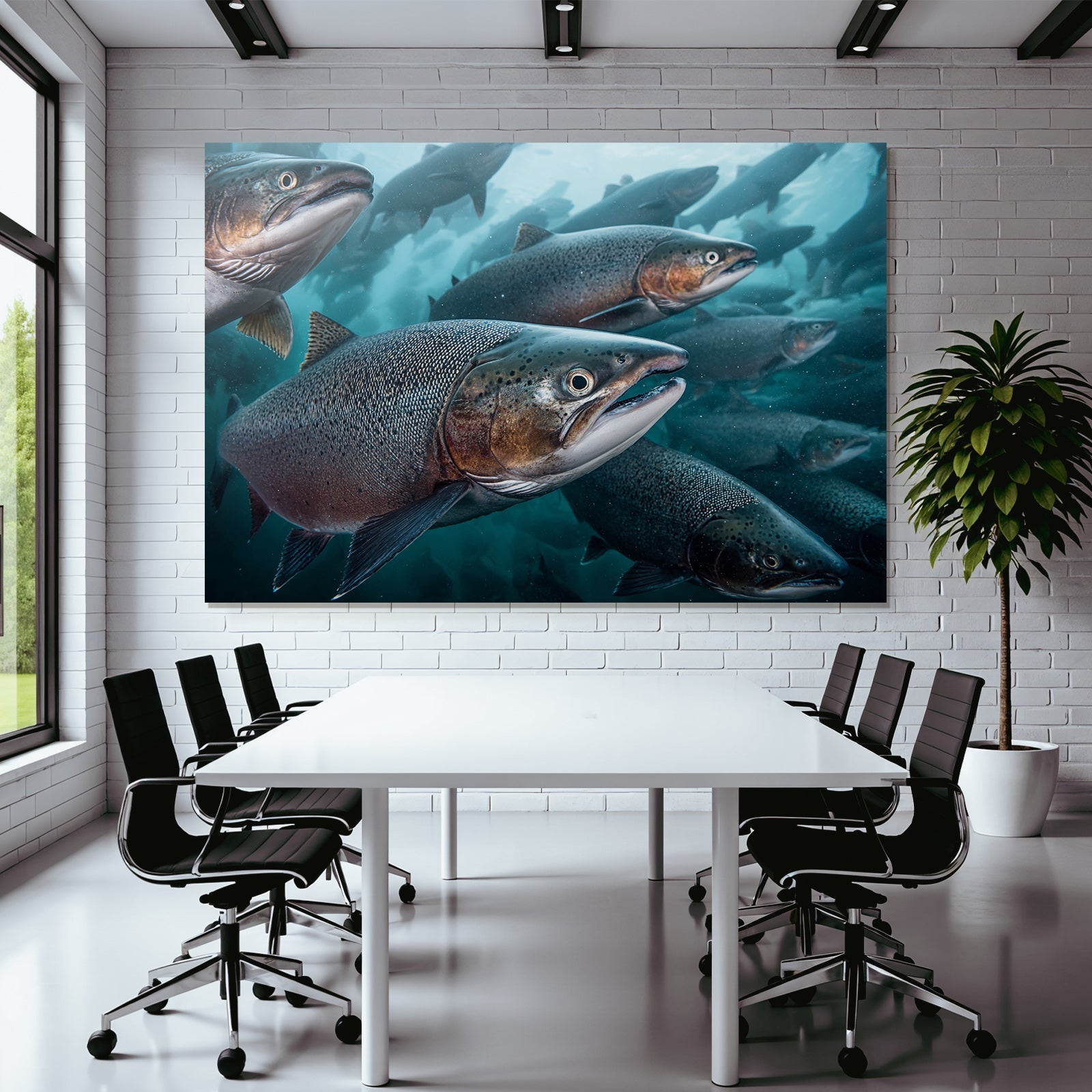 Meeres Fischschwarm Unterwasser Mit Lachs Schuppen Und Flossen