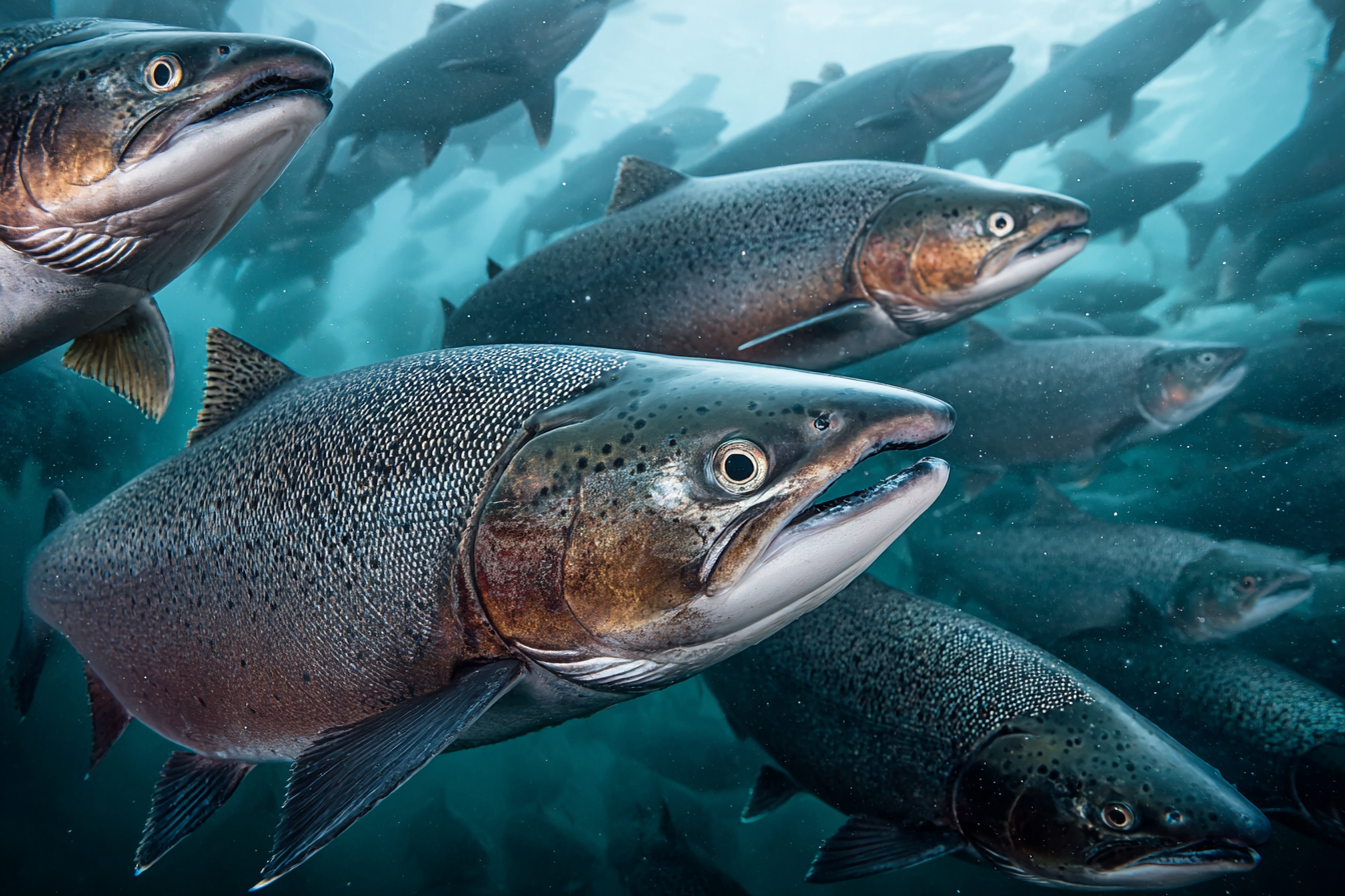 Meeres Fischschwarm Unterwasser Mit Lachs Schuppen Und Flossen | Meerestiere | Tiere