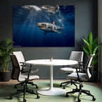 Meeres Gross Haifisch Schwimmt Unter Wasser Mit Lichtstrahlen