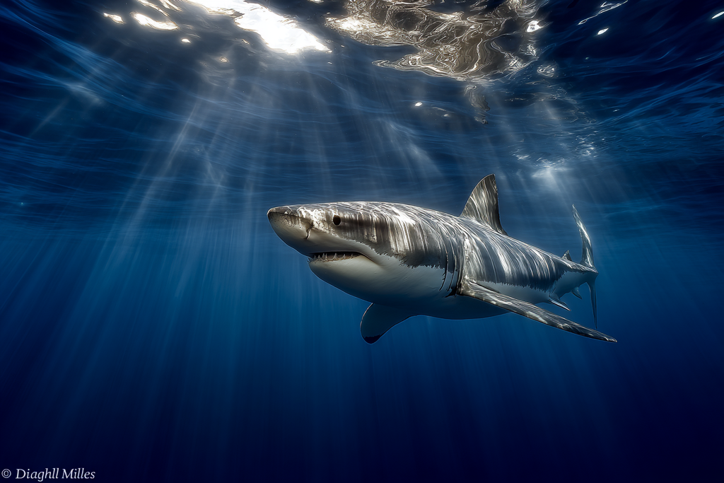 Meeres Gross Haifisch Schwimmt Unter Wasser Mit Lichtstrahlen | Meerestiere | Tiere