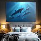 Meeres Gruppe Von Delfinen Unterwasser Mit Sonnenlichtstrahlen