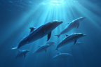 Meeres Gruppe Von Delfinen Unterwasser Mit Sonnenlichtstrahlen | Meerestiere | Tiere