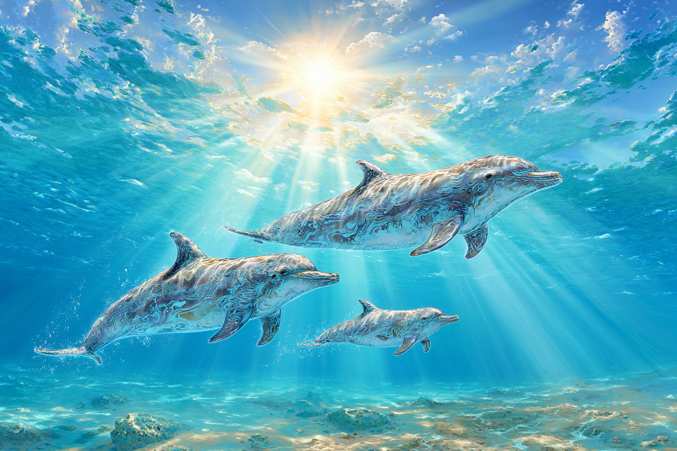 Meeres Ruhige Unterwasserwelt Mit Drei Delfinen | Meerestiere | Tiere