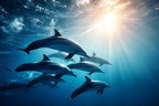 Meeres Schule Von Delphinen Unterwasser Beleuchtet Von Sonnenlicht | Meerestiere | Tiere