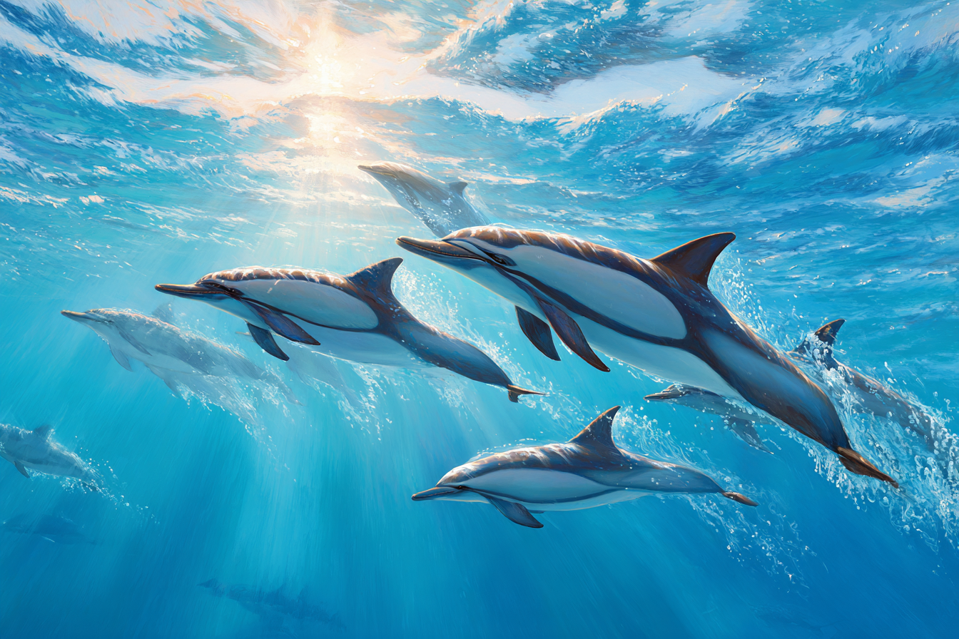 Meeres Unterwasser Szene Mit Delfinen Im Blaün Ozean | Meerestiere | Tiere