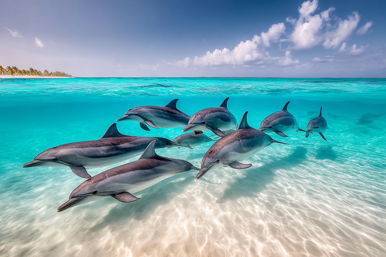 Meeres Mehrere Delfine Im Klarem Türkis Wasser Unterwasserperspektive | Meerestiere | Tiere
