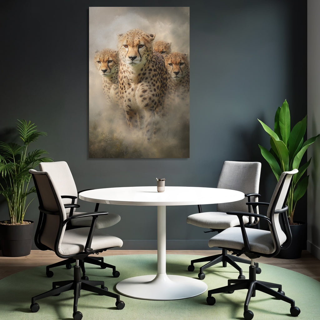 Cheetahs in fog background with intense expression