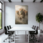 Cheetahs in fog background with intense expression