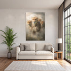 Cheetahs in fog background with intense expression
