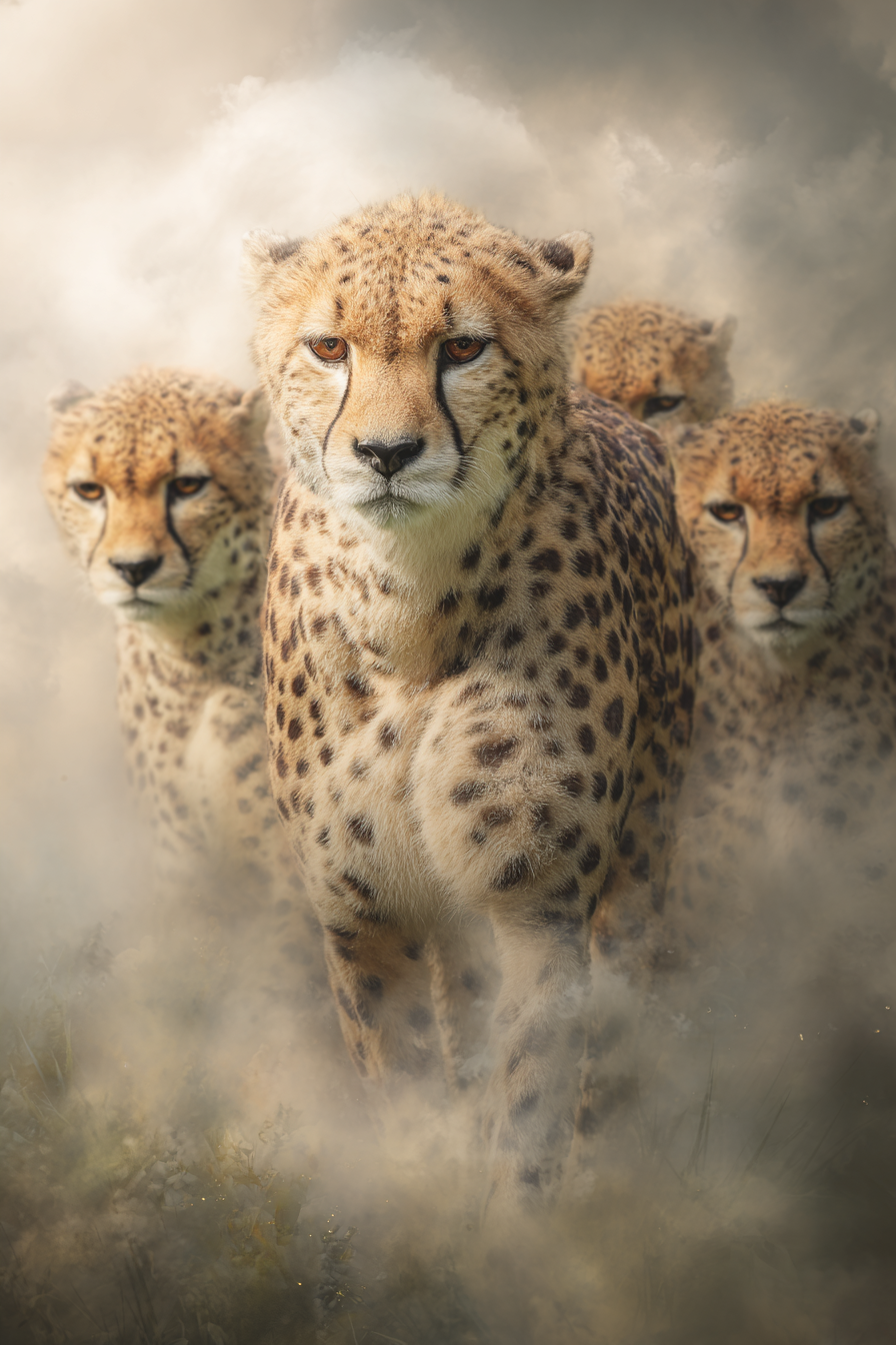 Cheetahs Im Nebel Hintergrund Mit Intensivem Ausdruck | Safari und Wildtiere | Tiere