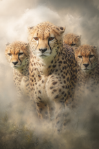 Cheetahs Im Nebel Hintergrund Mit Intensivem Ausdruck | Safari und Wildtiere | Tiere