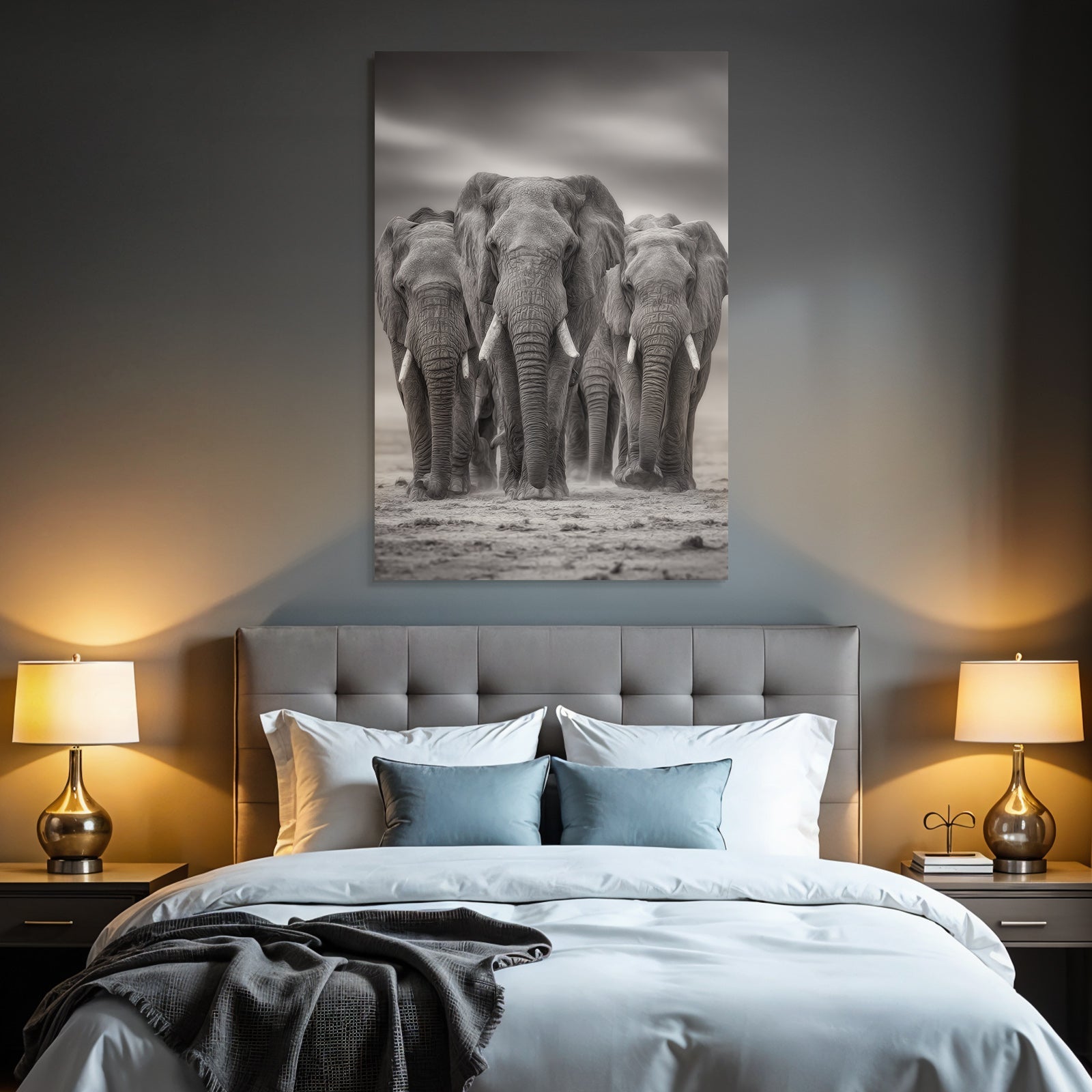 Drei Elephanten Monochrom Im Natürlichen Lebensraum