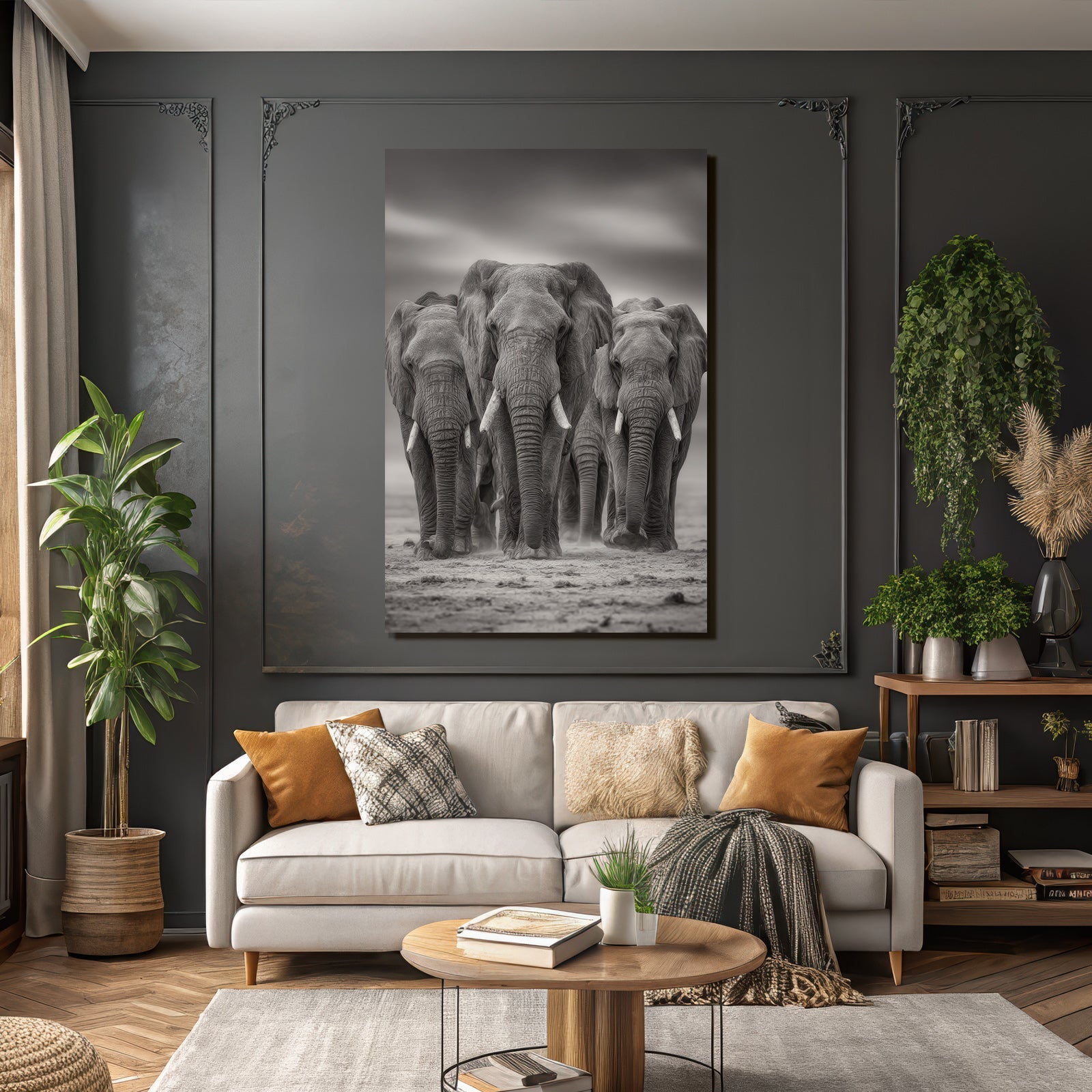 Drei Elephanten Monochrom Im Natürlichen Lebensraum