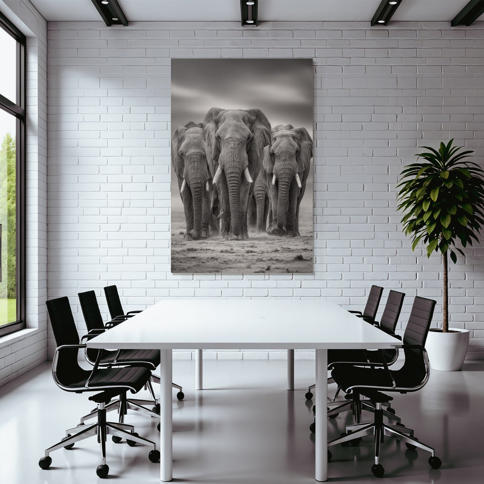 Drei Elephanten Monochrom Im Natürlichen Lebensraum