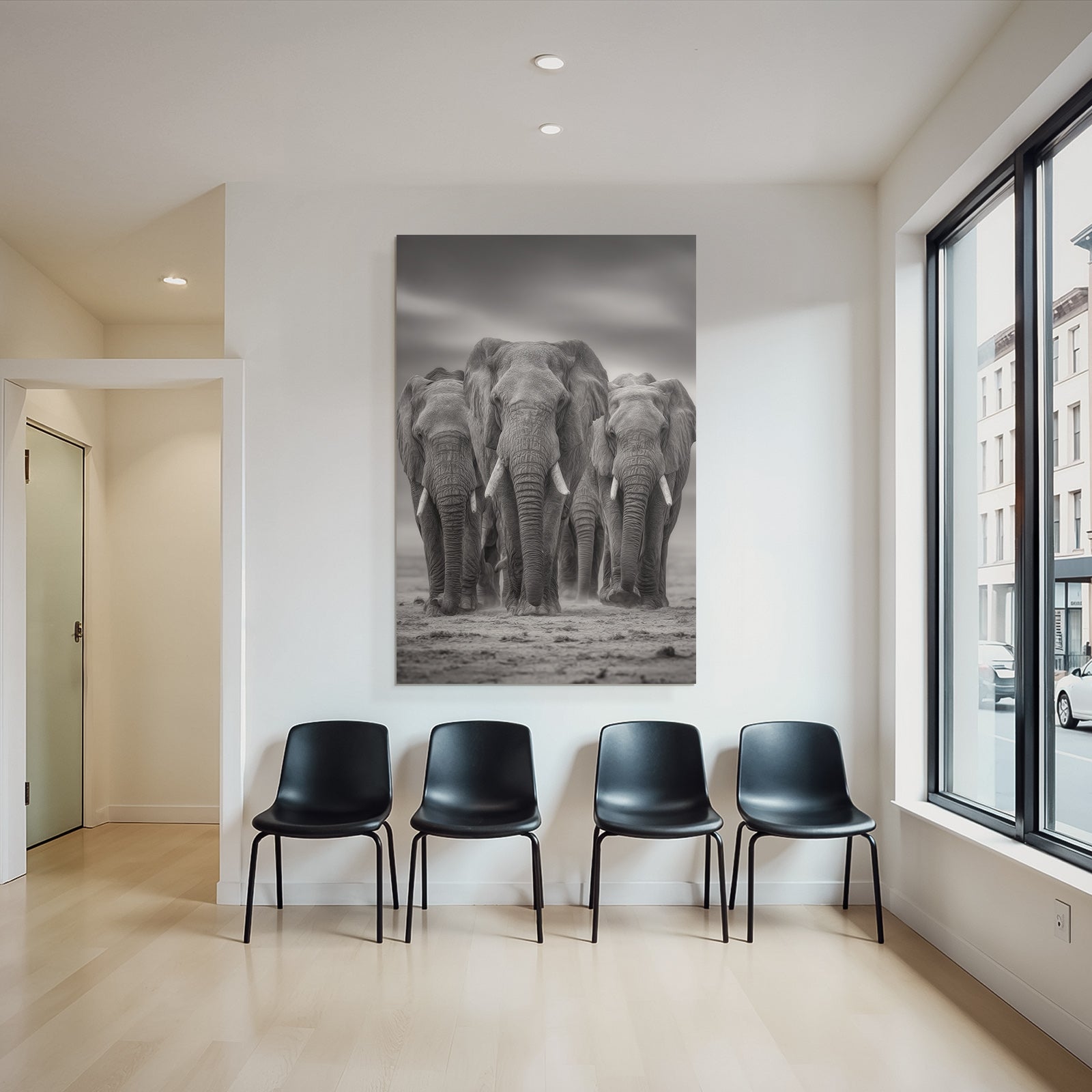 Drei Elephanten Monochrom Im Natürlichen Lebensraum