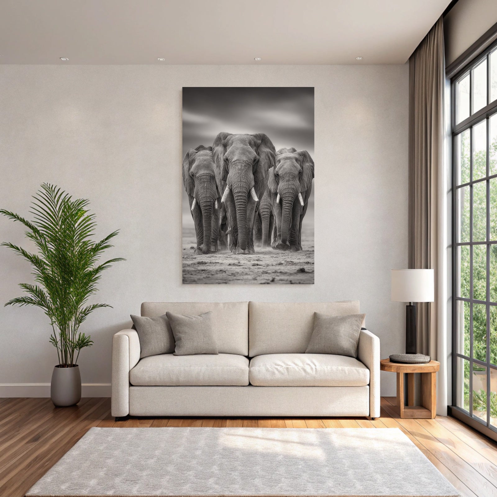 Drei Elephanten Monochrom Im Natürlichen Lebensraum