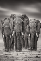 Drei Elephanten Monochrom Im Natürlichen Lebensraum | Safari und Wildtiere | Tiere