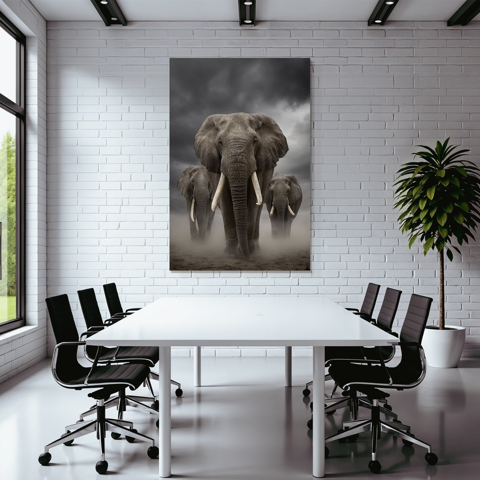 Drei Elephanten Vor Dramatischem Wolkenhimmel Mit Dust Und Mist