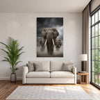 Drei Elephanten Vor Dramatischem Wolkenhimmel Mit Dust Und Mist