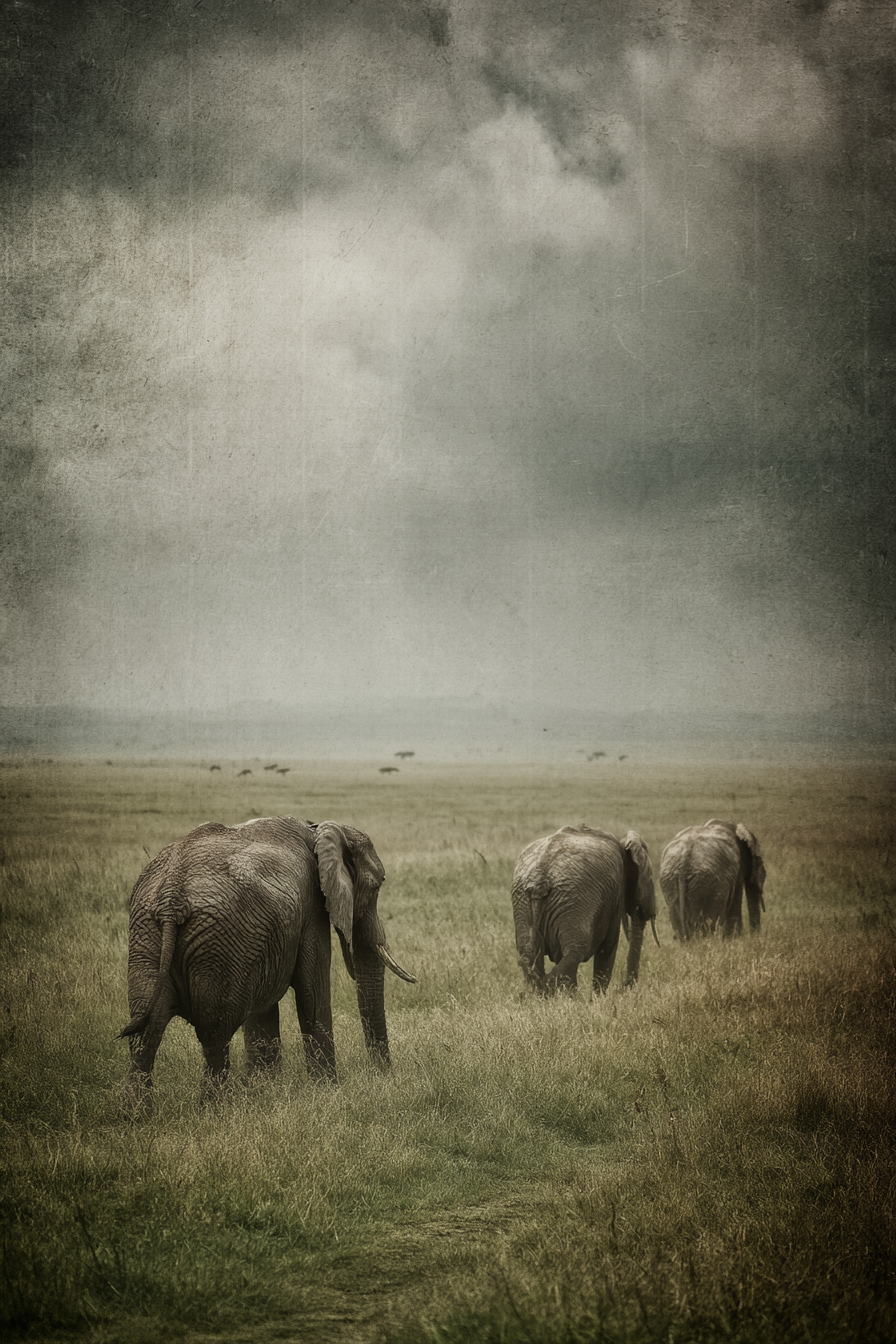 Elefanten Durch Grüne Landschaft Unter Bewolktem Himmel | Safari und Wildtiere | Tiere