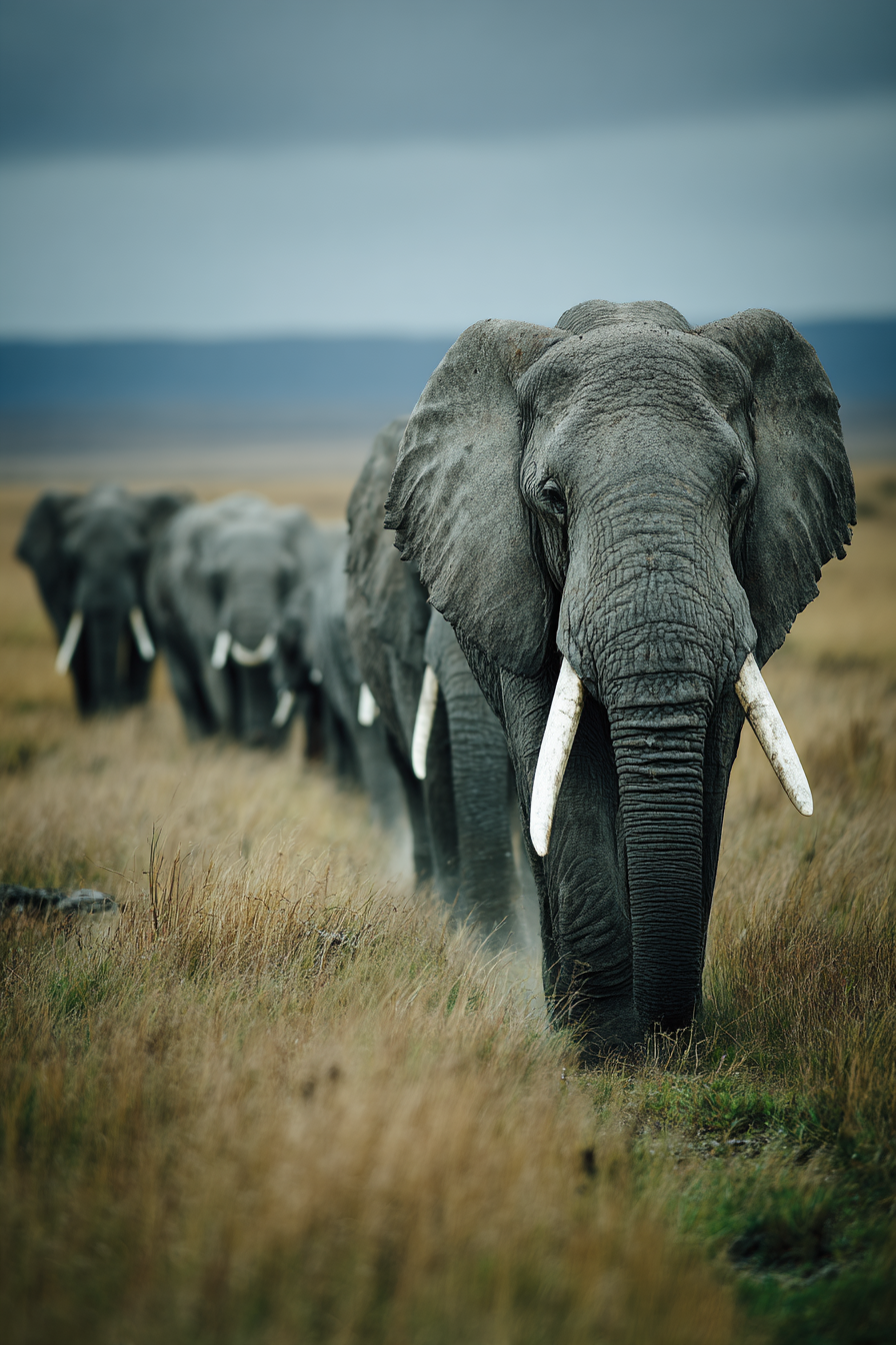 Elefanten Im Grünen Raum Savanne Calm Serene | Safari und Wildtiere | Tiere