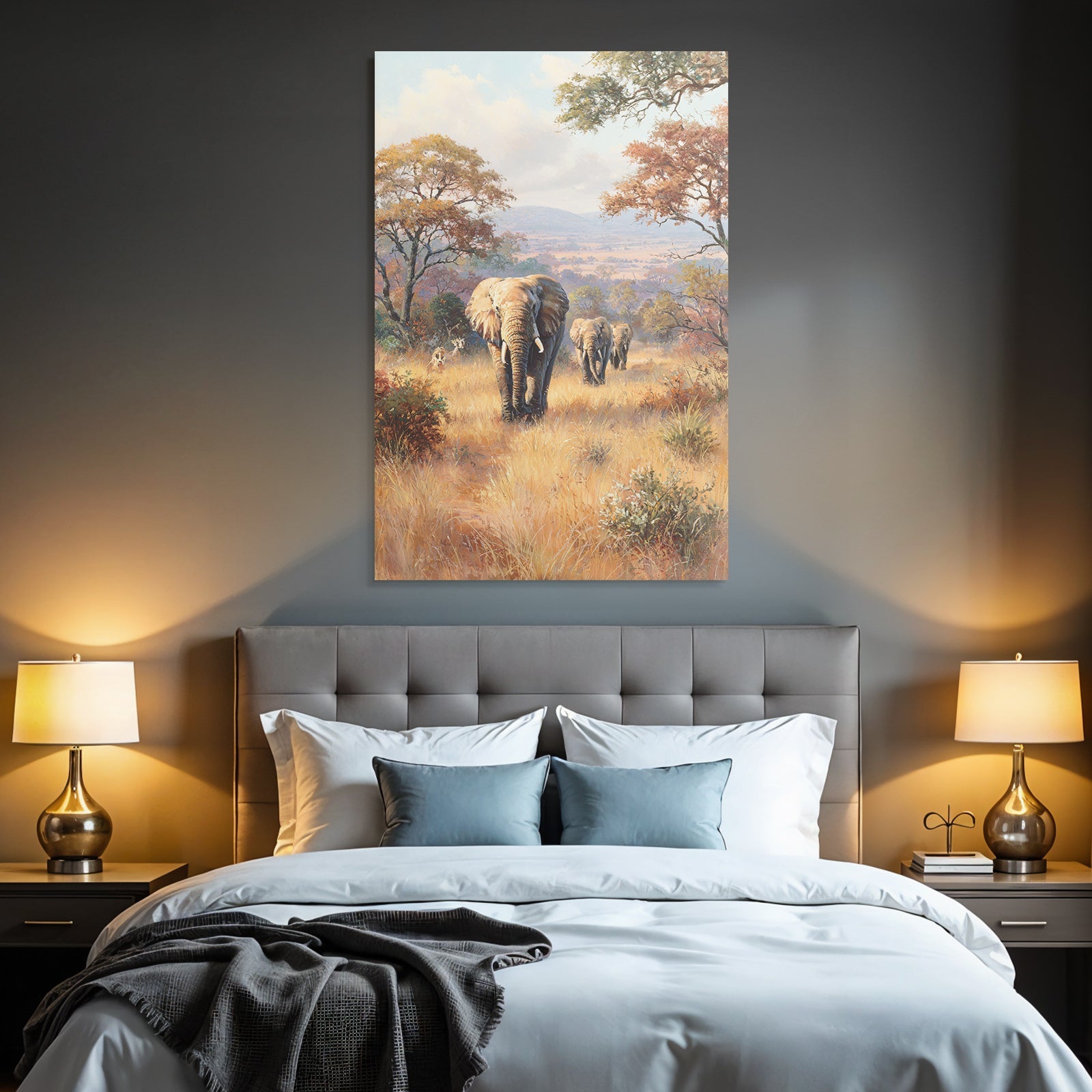 Elefanten Im Herbst In Einer Wildnislandschaft