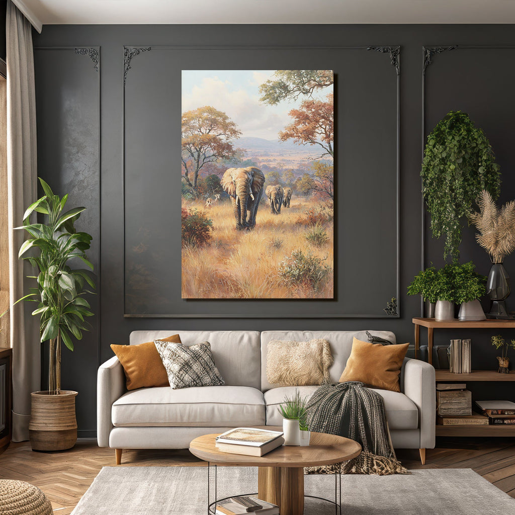 Elefanten Im Herbst In Einer Wildnislandschaft