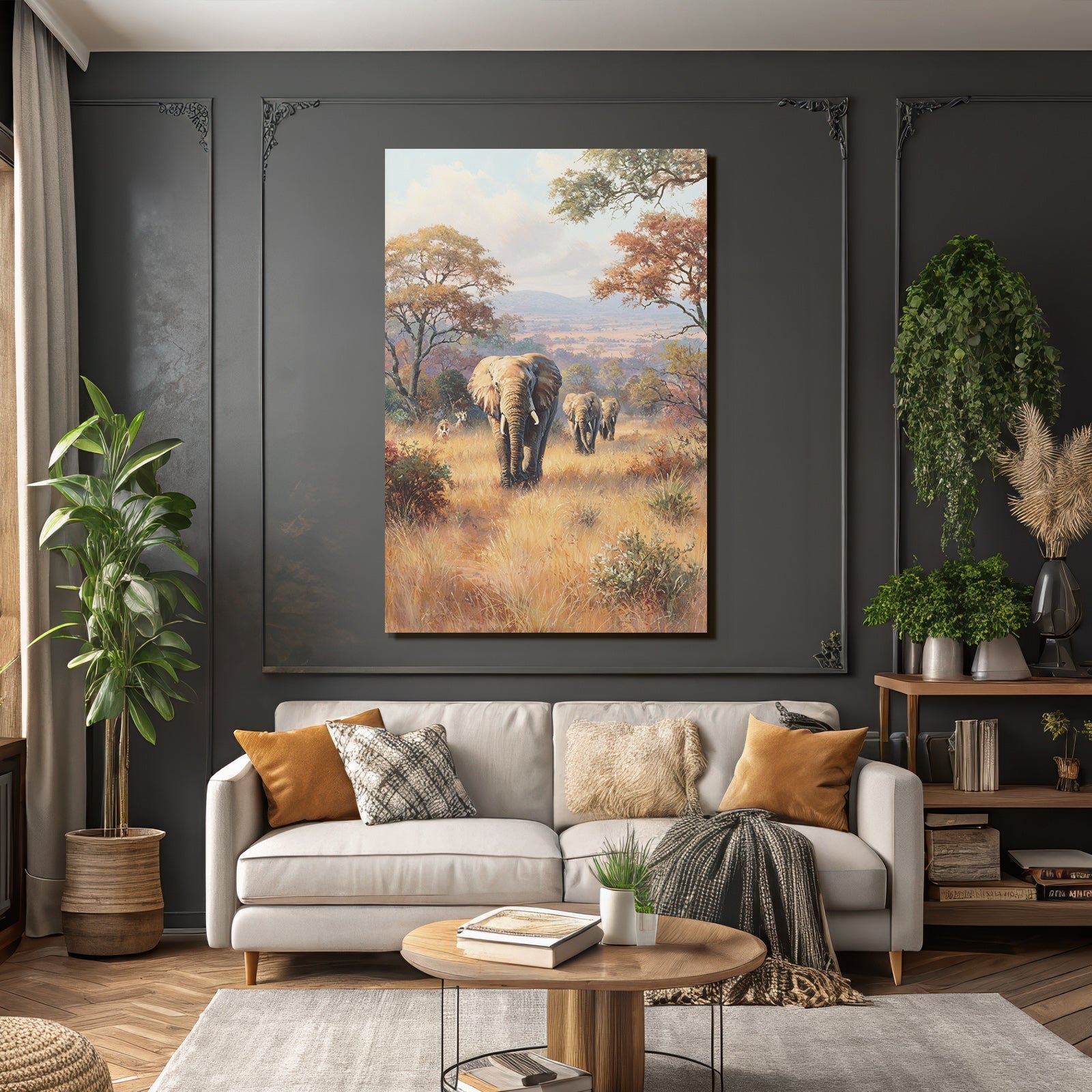 Elefanten Im Herbst In Einer Wildnislandschaft