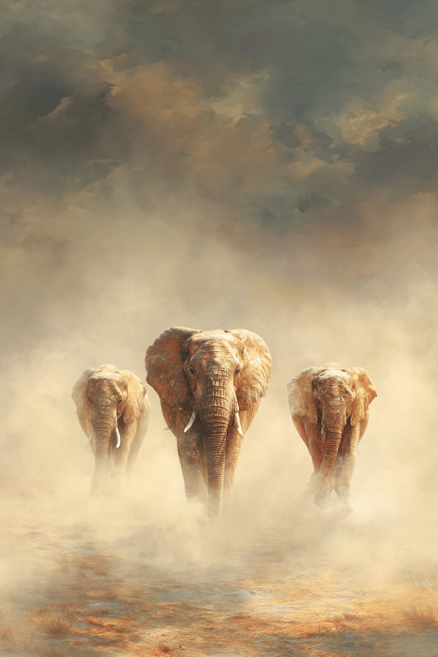 Elefanten Im Nebel Dramatische Atmosphäre Natürliche Umgebung | Safari und Wildtiere | Tiere