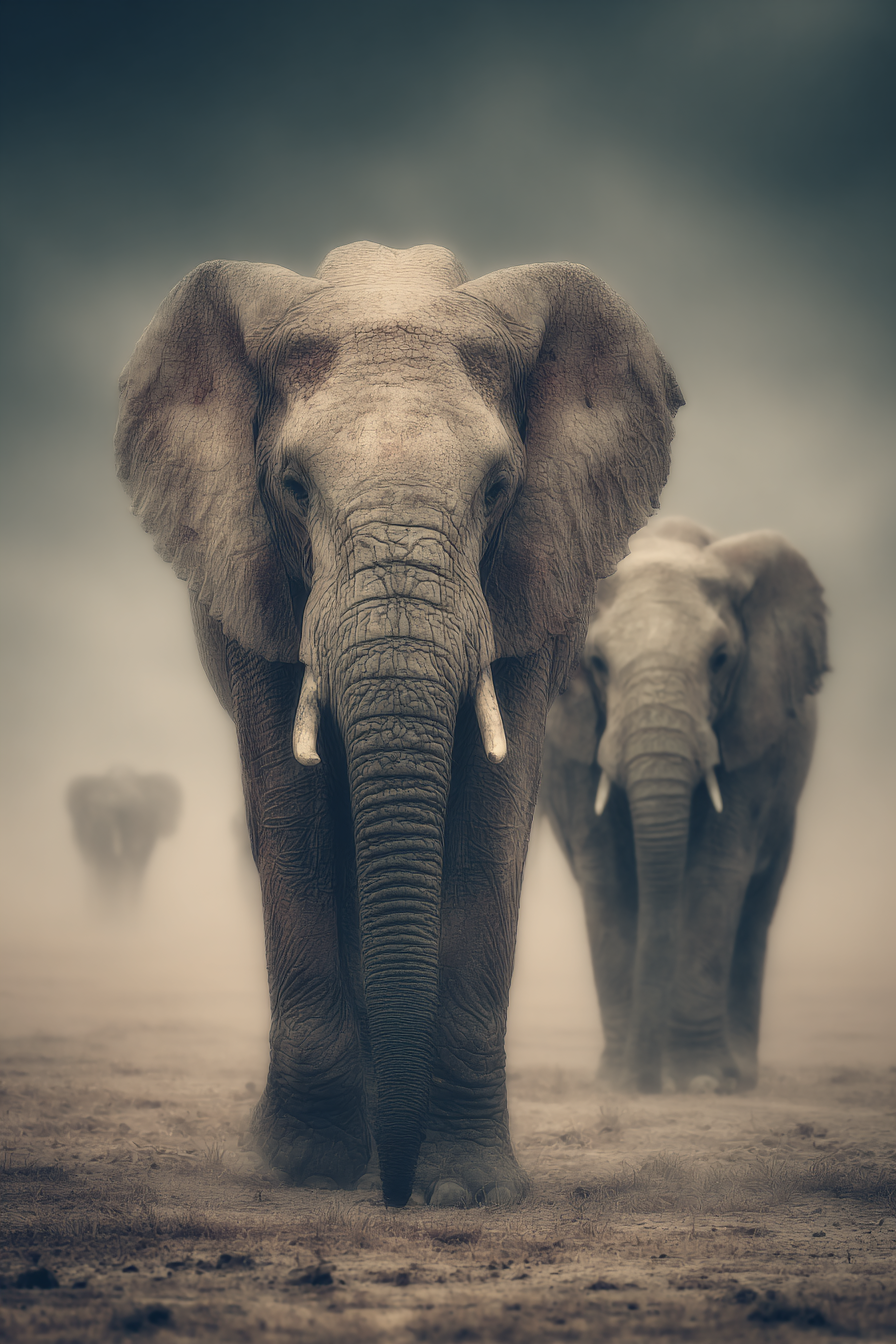 Elefanten Im Nebel Ruhige Atmosphäre | Safari und Wildtiere | Tiere