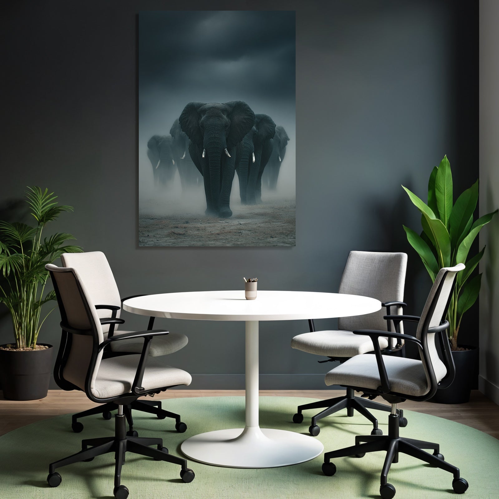 Elefanten Im Nebelhafte Landschaft Wildernis