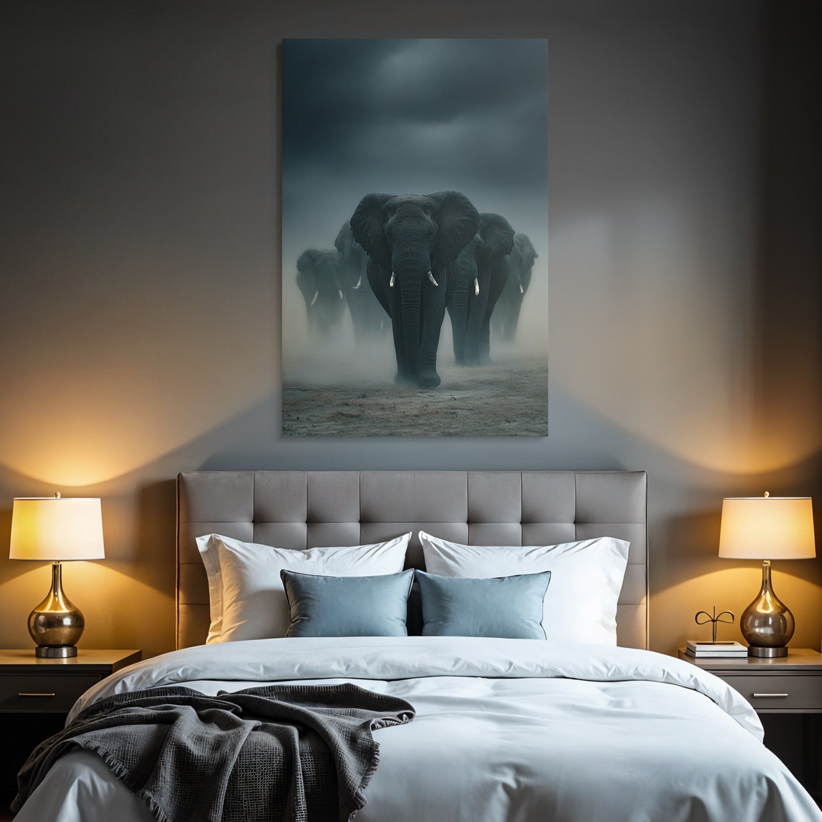 Elefanten Im Nebelhafte Landschaft Wildernis