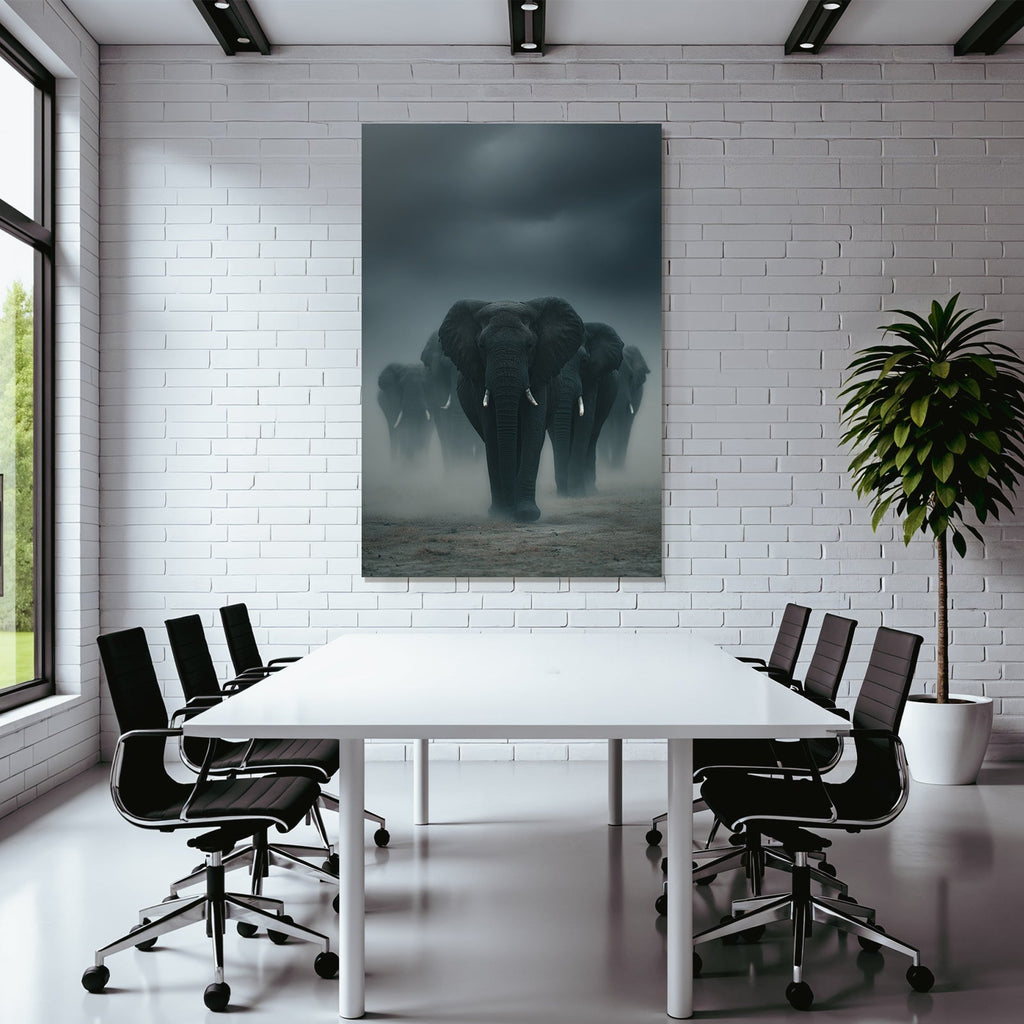 Elefanten Im Nebelhafte Landschaft Wildernis