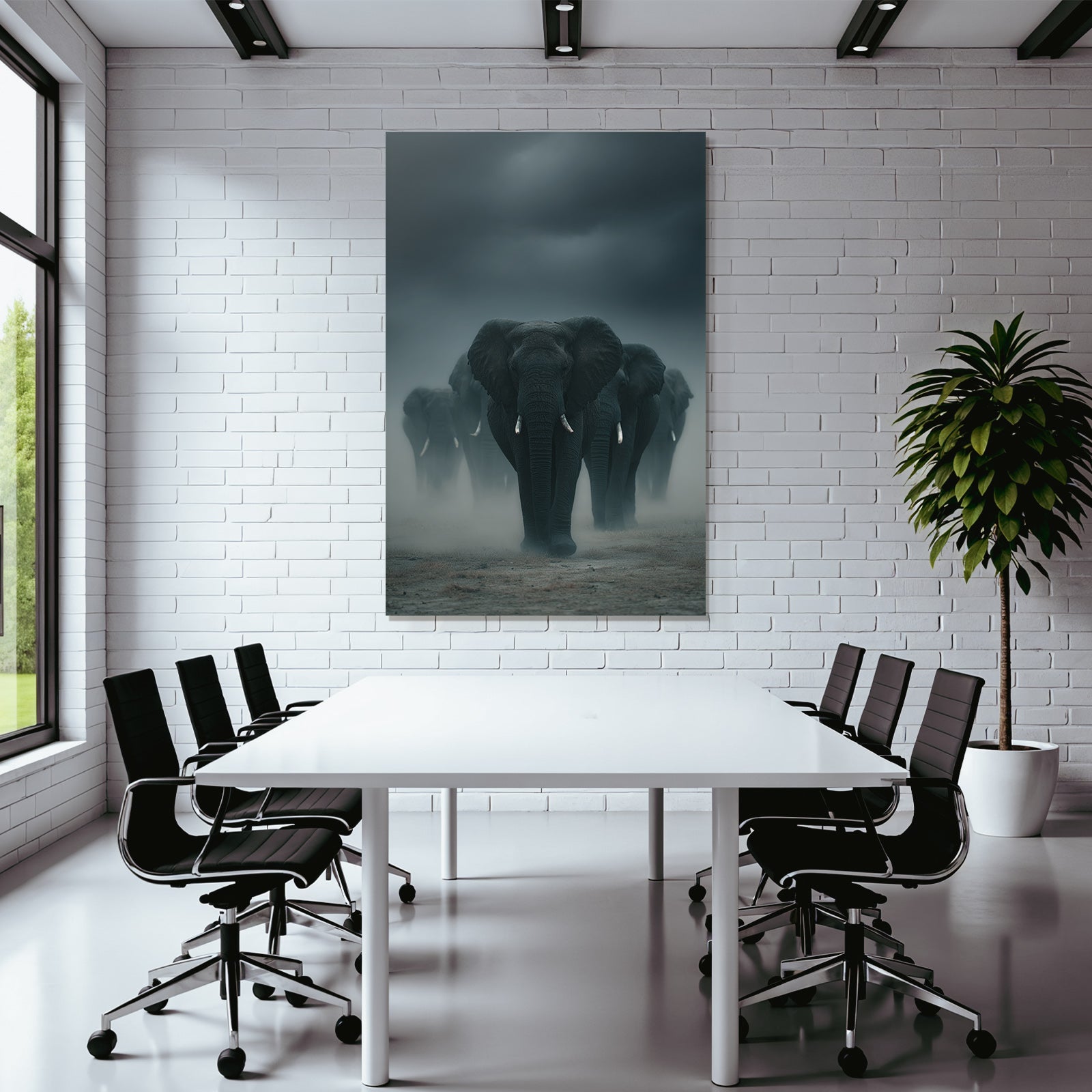 Elefanten Im Nebelhafte Landschaft Wildernis