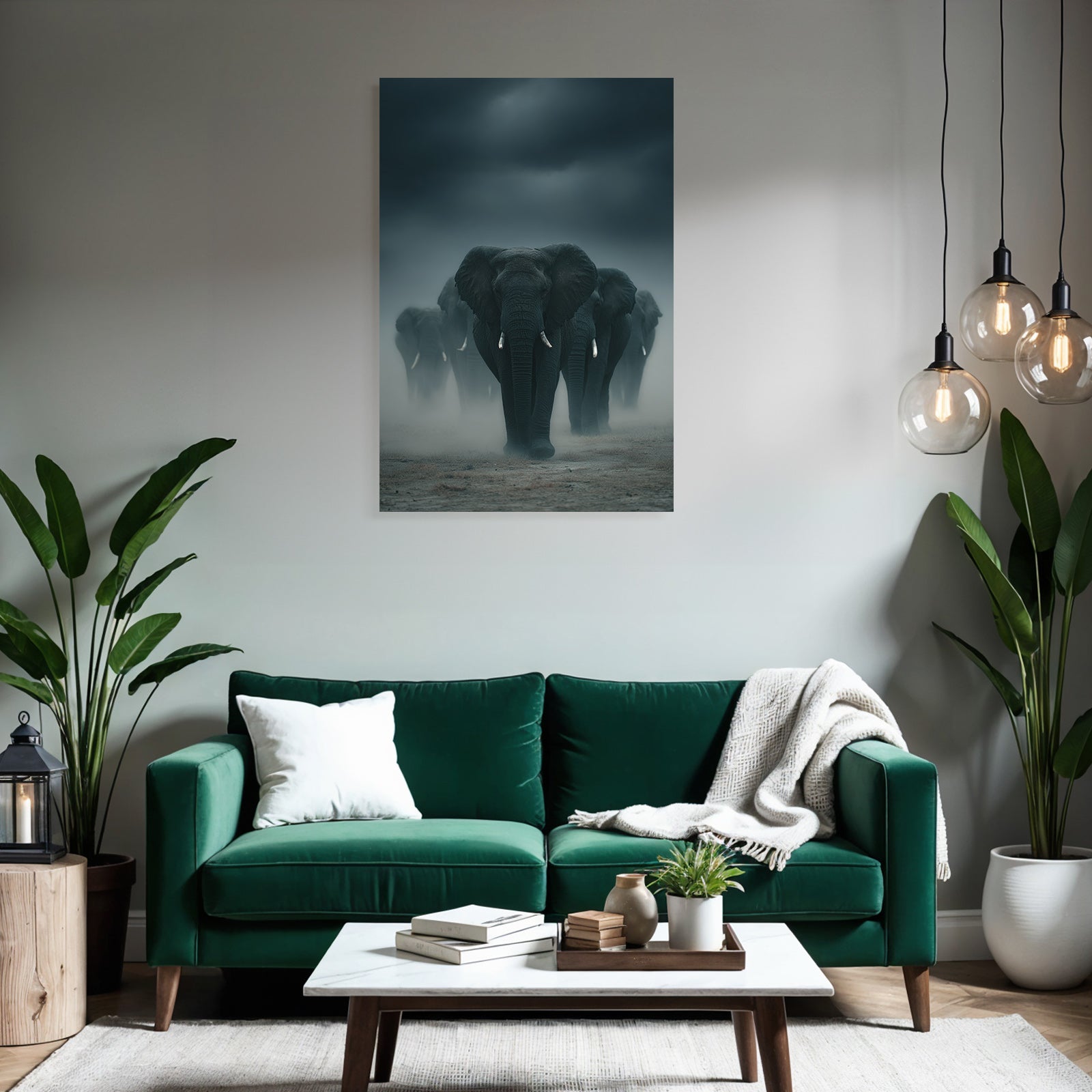 Elefanten Im Nebelhafte Landschaft Wildernis