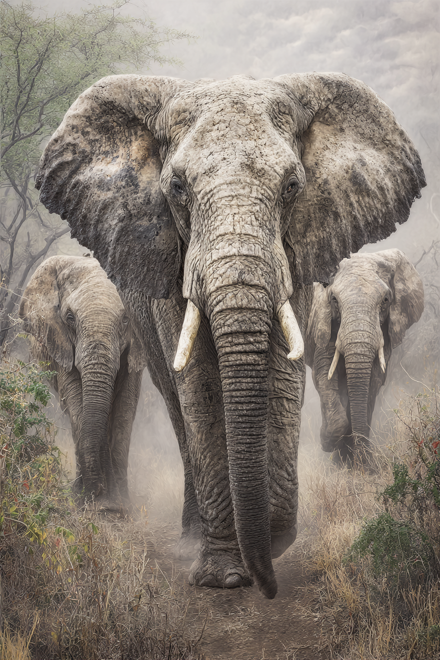 Elefanten Im Nebligen Landschaft Fotografie | Safari und Wildtiere | Tiere