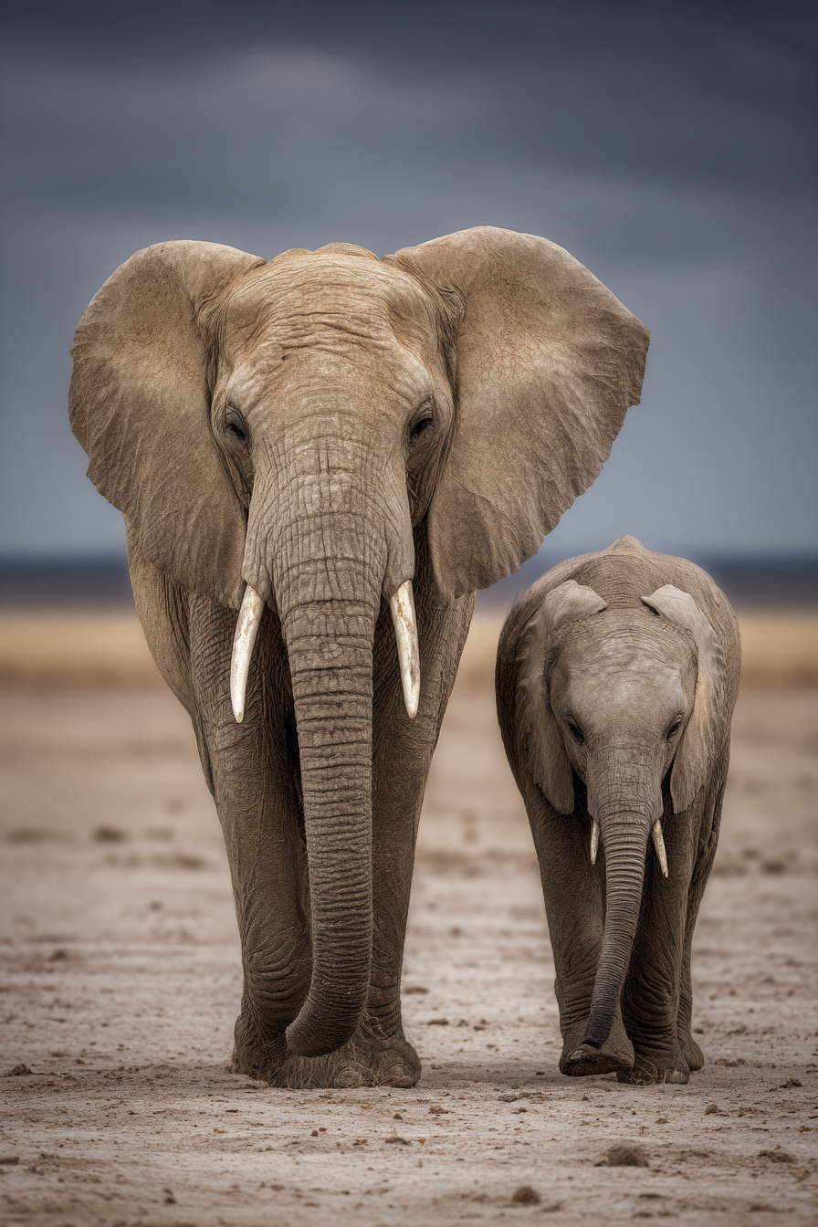 Elefanten Im Trockenen Landschaft Mit Dramatischem Himmel | Safari und Wildtiere | Tiere