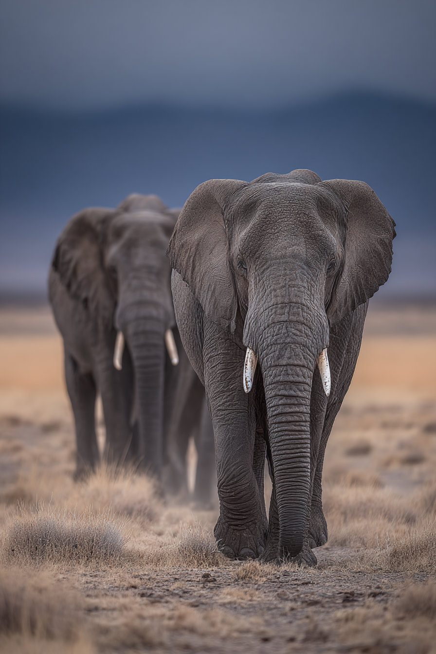 Elefanten In Der Savanne Unter Einem Bewölkten Himmel | Safari und Wildtiere | Tiere