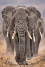 Elefanten In Der Wildnis Mit Fokus Auf Führenden Elefanten | Safari und Wildtiere | Tiere