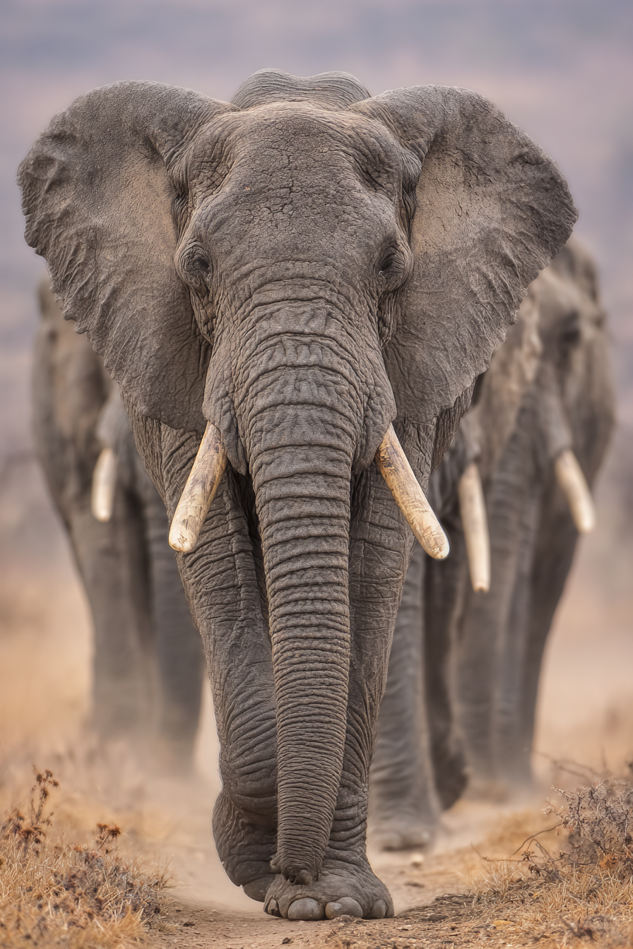 Elefanten In Der Wildnis Mit Fokus Auf Führenden Elefanten | Safari und Wildtiere | Tiere