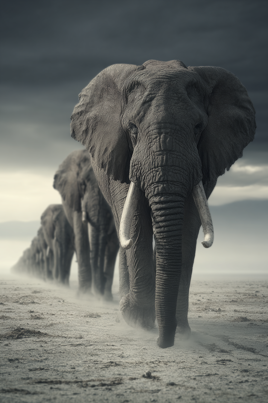 Elefanten In Einer Braunen Landschaft Unter Einem Dramaatischen Himmel | Safari und Wildtiere | Tiere