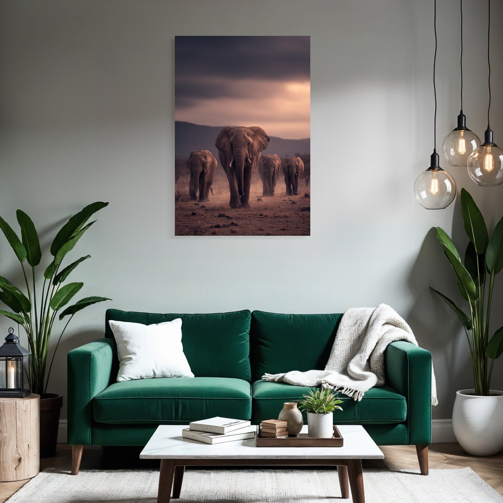 Elefanten Wandern Durch Die Wildnis Dramatische Atmosphäre