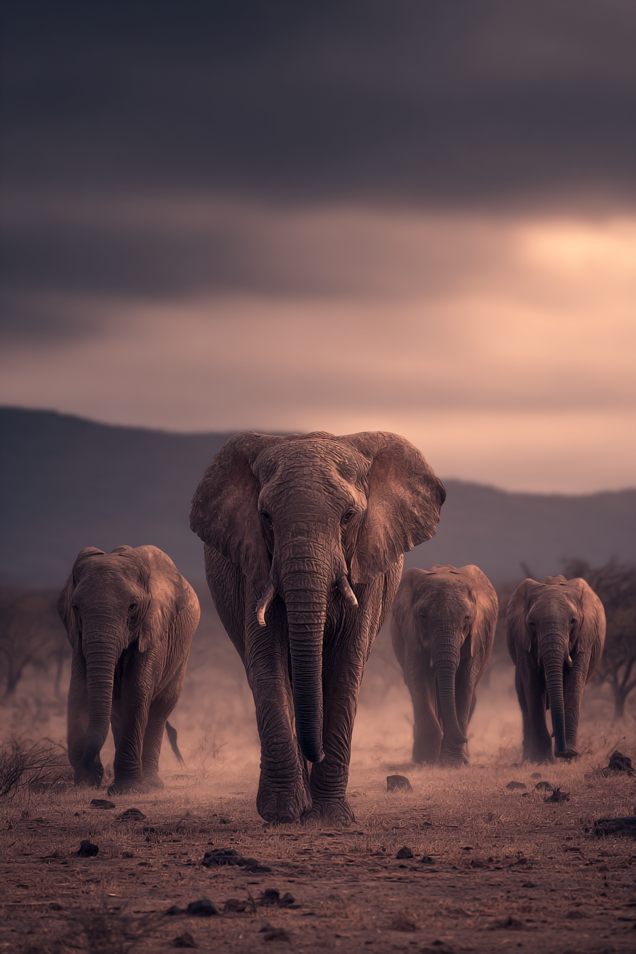 Elefanten Wandern Durch Die Wildnis Dramatische Atmosphäre | Safari und Wildtiere | Tiere