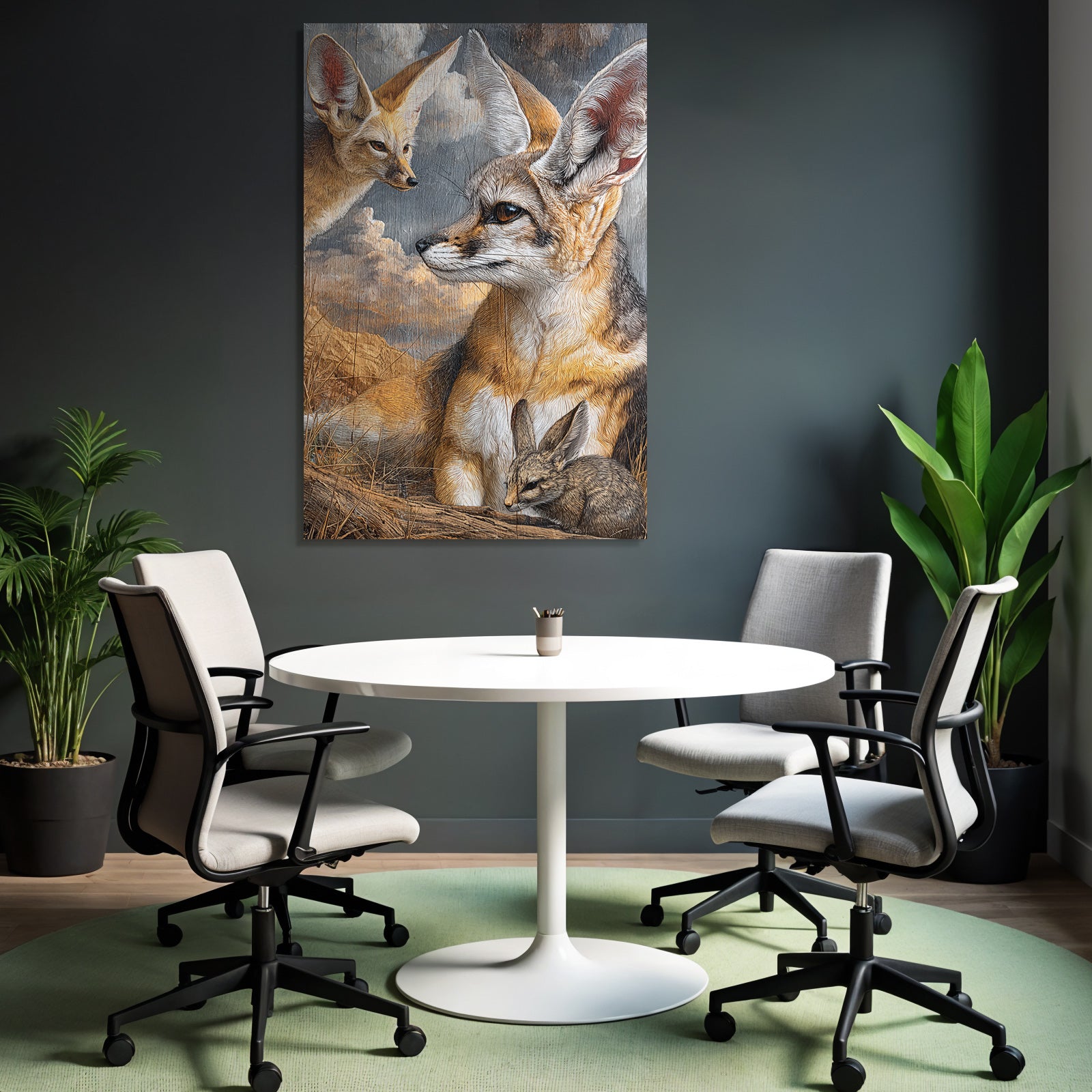 Fennec Foxes In Natural Setting Mit Wolken Und Gras