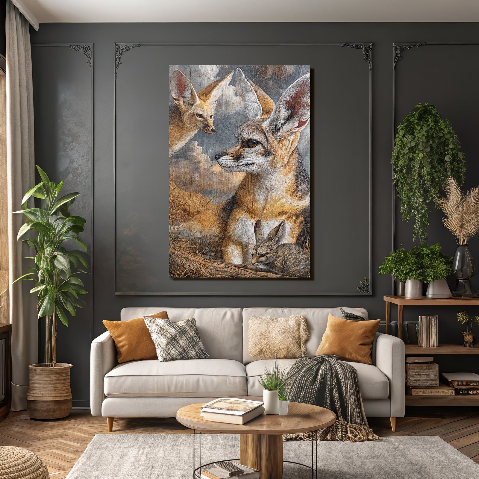 Fennec Foxes In Natural Setting Mit Wolken Und Gras