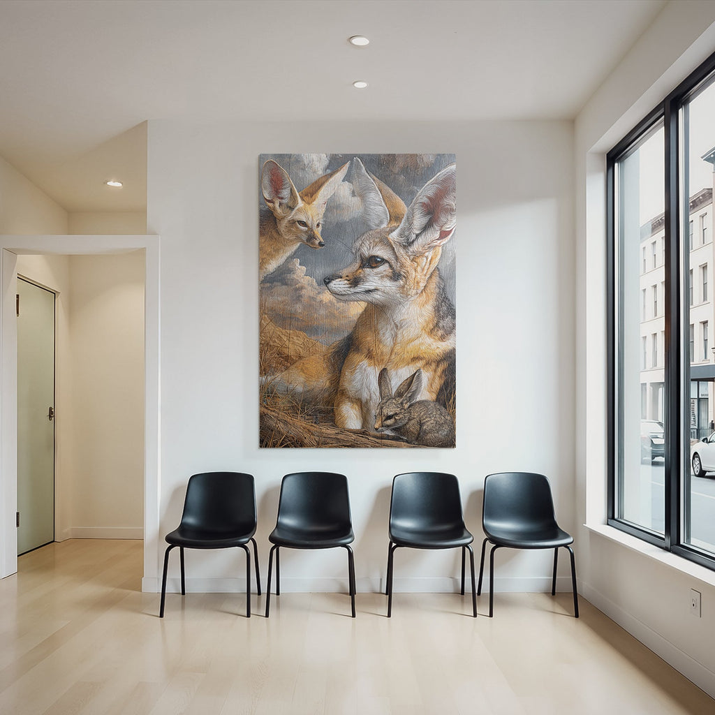 Fennec Foxes In Natural Setting Mit Wolken Und Gras