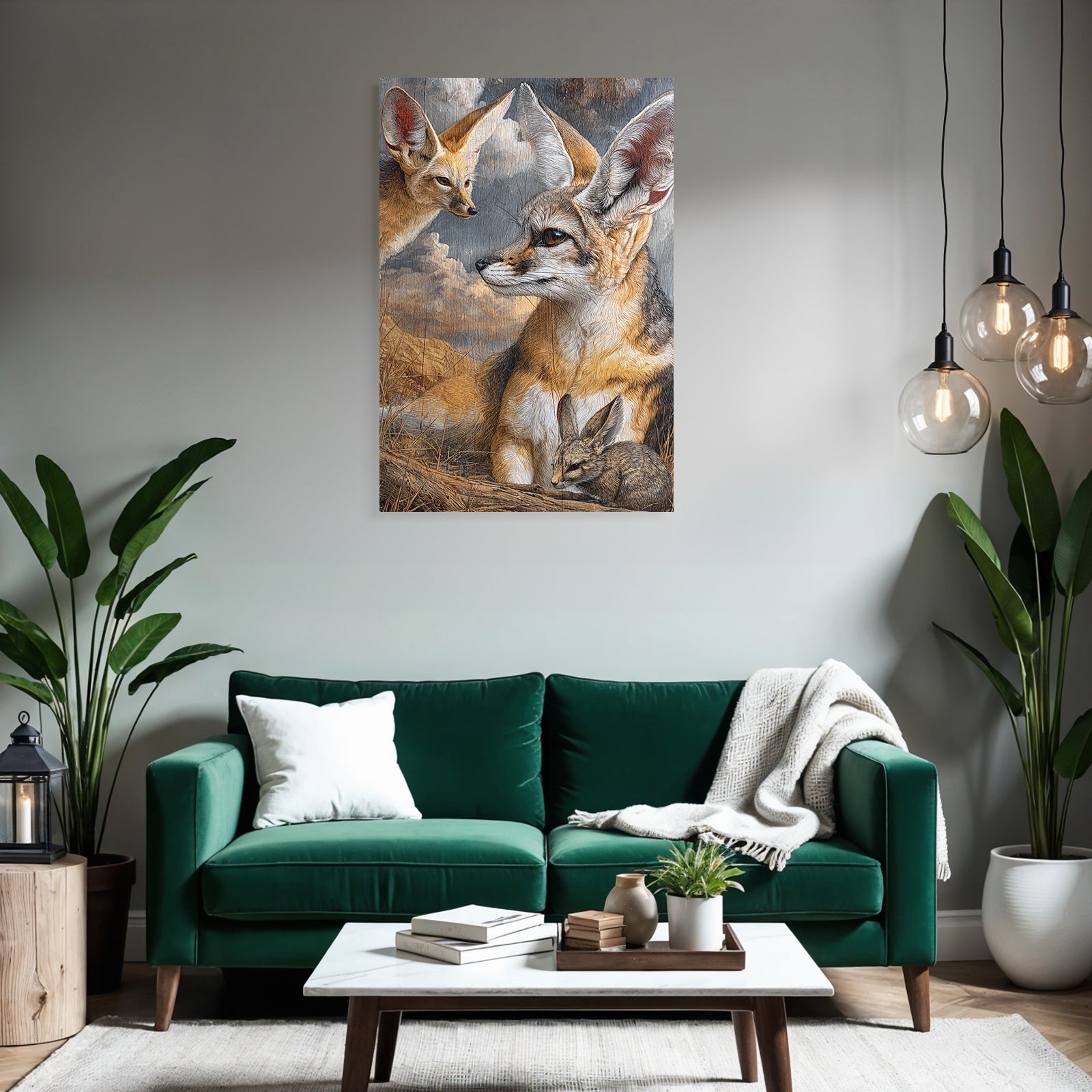 Fennec Foxes In Natural Setting Mit Wolken Und Gras