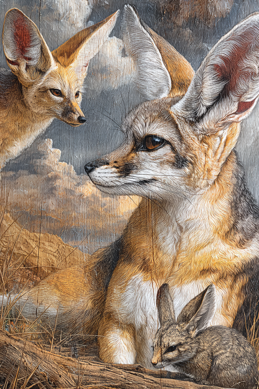 Fennec Foxes In Natural Setting Mit Wolken Und Gras | Safari und Wildtiere | Tiere